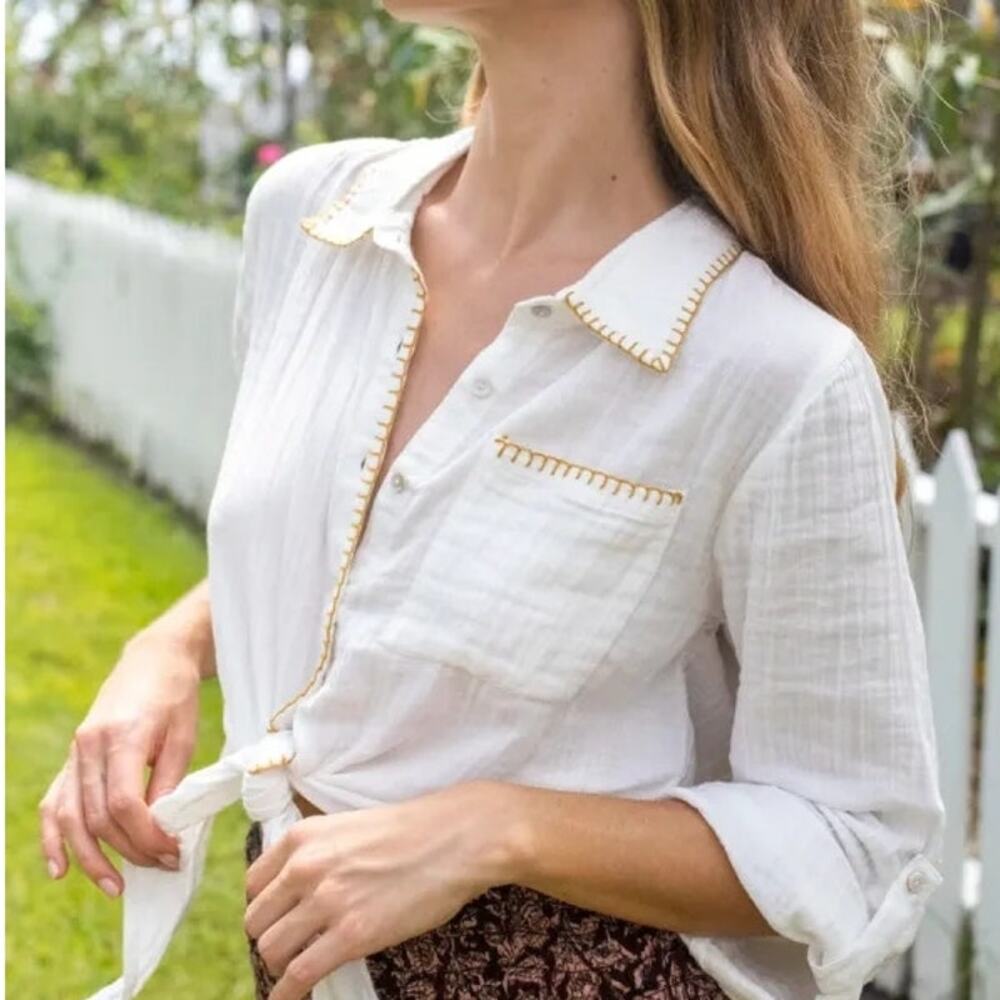 Natural Life Bohemian Lola Tie Cotton Button Down Size L